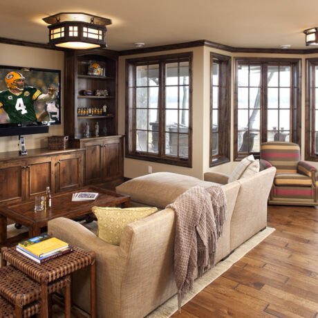 Natural Walnut Floor Decor With Wooden Trim.
