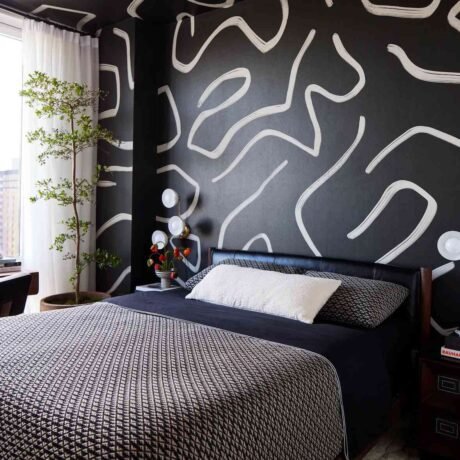 3D Black Irregular Pattern Wallpaper Mural Online For Bedroom | Furniture Dubai.